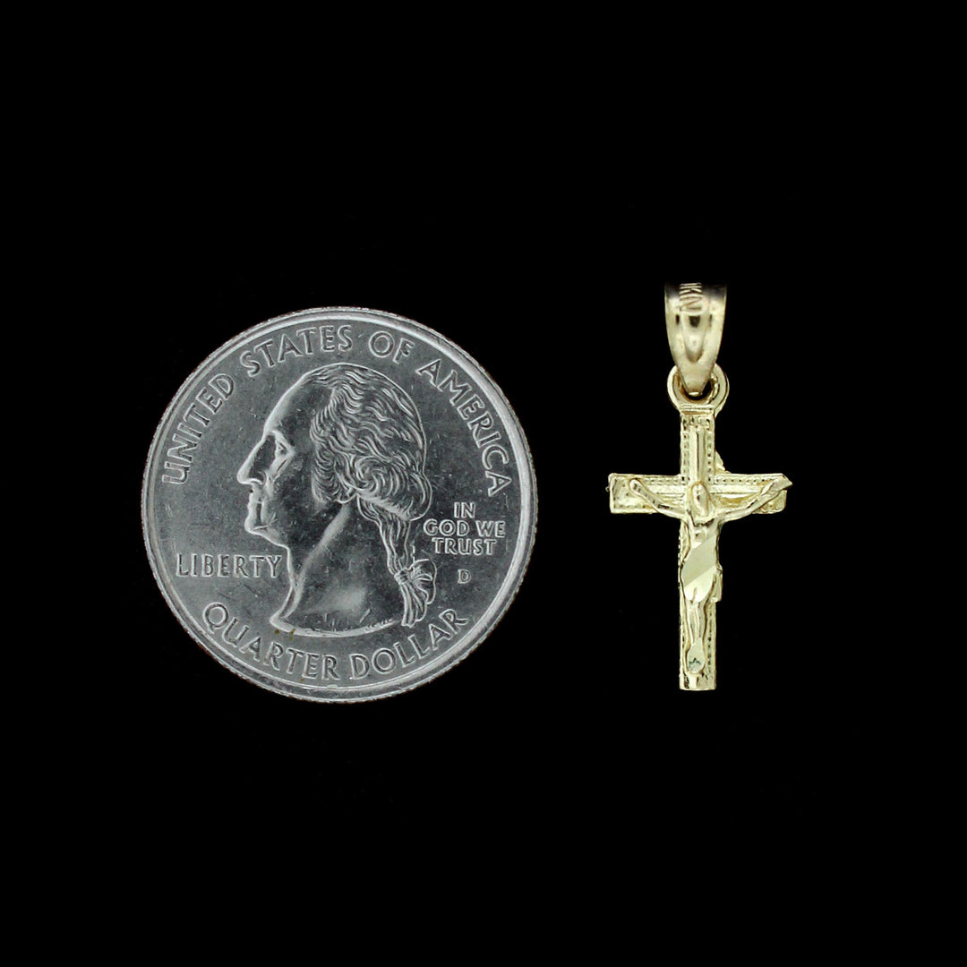 Mens Real 10K Yellow Gold Diamond Cut Jesus Crucifix Cross Charm Pendant