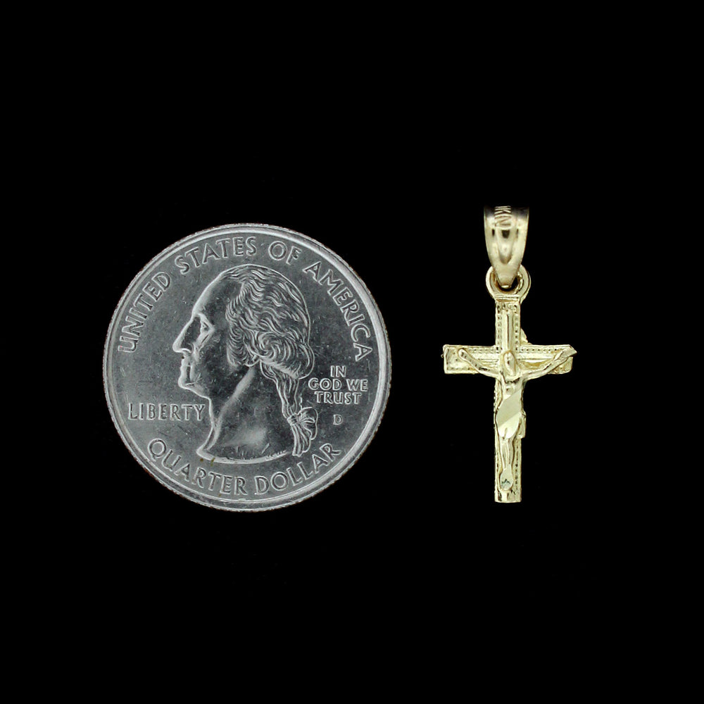 Real 10K Yellow Gold Diamond Cut Jesus Crucifix Cross Pendant & 2.5mm Rope Chain Necklace Set