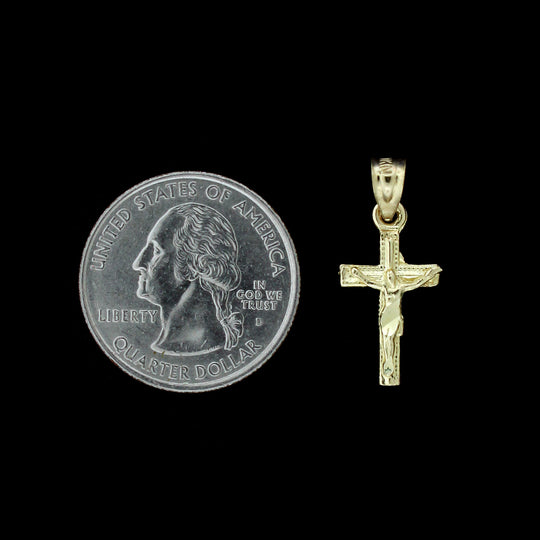 Real 10K Yellow Gold Diamond Cut Jesus Crucifix Cross Pendant &amp; 2.5mm Rope Chain Necklace Set