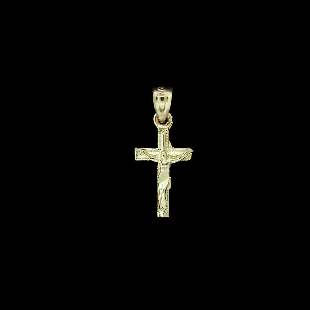Mens Real 10K Yellow Gold Diamond Cut Jesus Crucifix Cross Charm Pendant