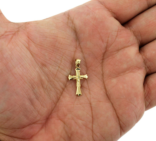 Real 10K Yellow Gold Diamond Cut Cross Charm Pendant &amp; 2.5mm Rope Chain Necklace Set