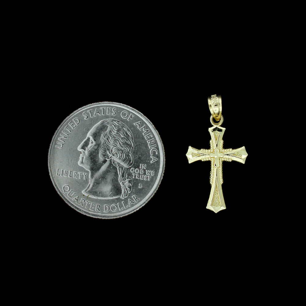 Real 10K Yellow Gold Diamond Cut Cross Charm Pendant & 2.5mm Rope Chain Necklace Set