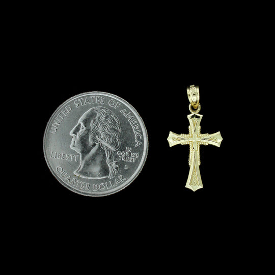 Real 10K Yellow Gold Diamond Cut Cross Charm Pendant &amp; 2.5mm Rope Chain Necklace Set