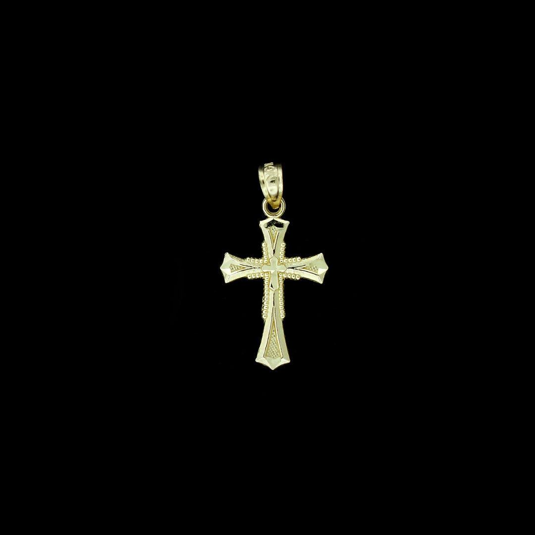 Real 10K Yellow Gold Diamond Cut Cross Charm Pendant &amp; 2.5mm Rope Chain Necklace Set