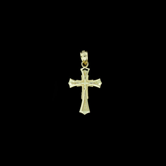 Real 10K Yellow Gold Diamond Cut Cross Charm Pendant &amp; 2.5mm Rope Chain Necklace Set