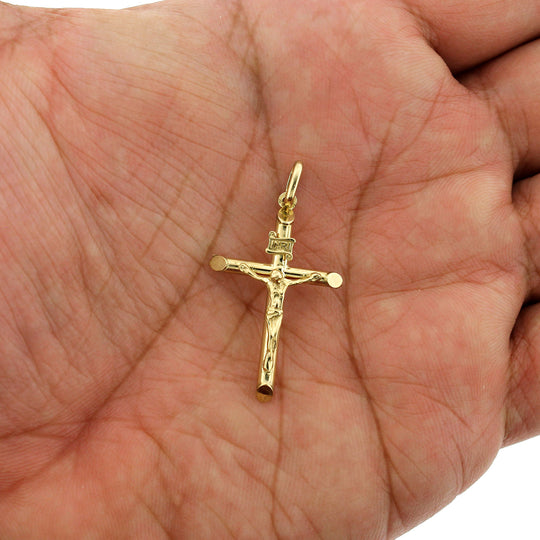 Real 10K Yellow Gold INRI Jesus Crucifix Cross Charm Pendant &amp; 2.5mm Rope Chain Necklace Set