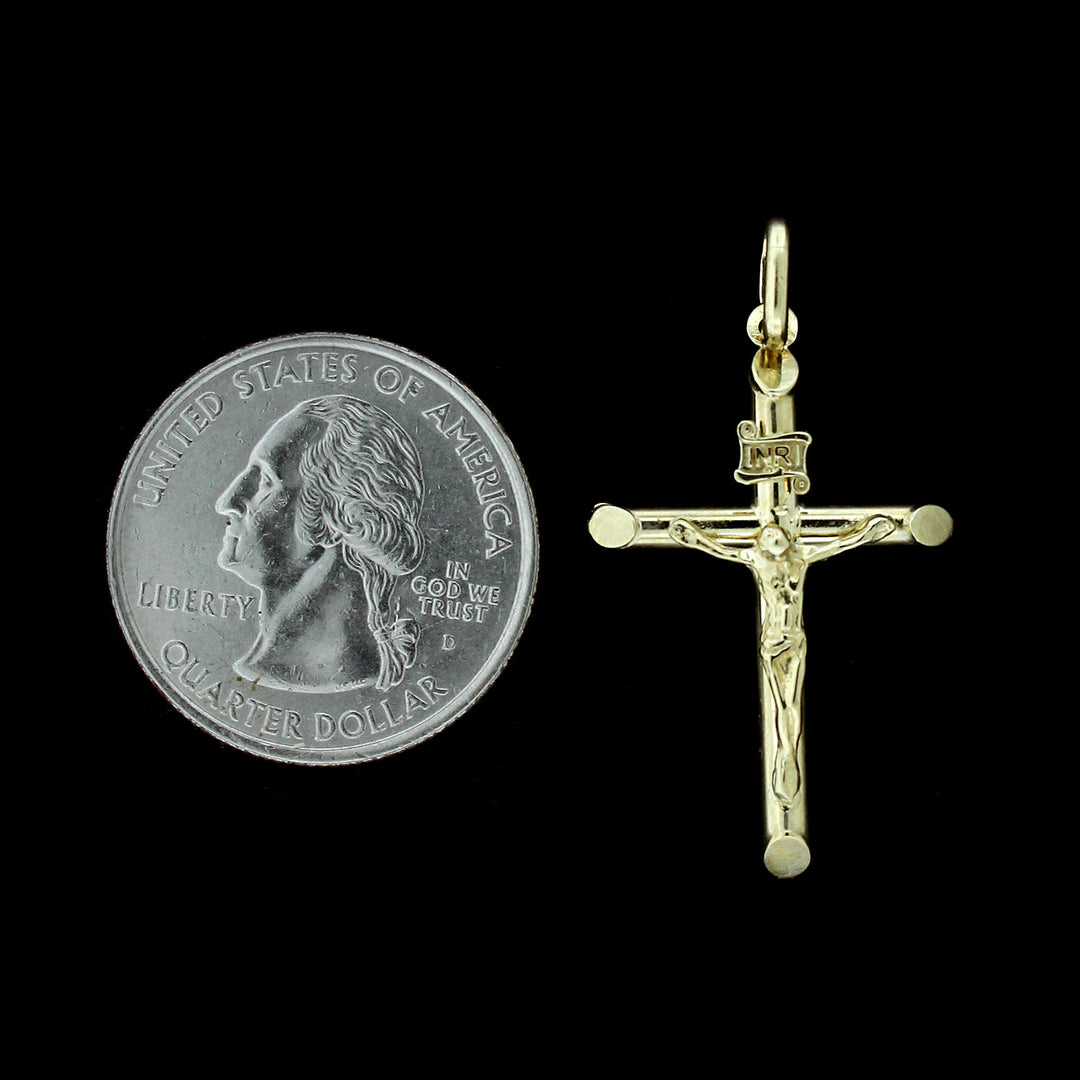 Mens Real 10K Yellow Gold INRI Jesus Crucifix Cross Charm Pendant