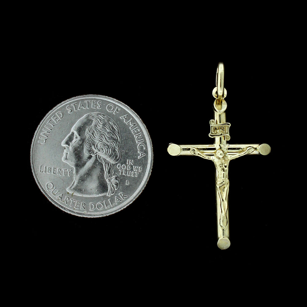 Real 10K Yellow Gold INRI Jesus Crucifix Cross Charm Pendant & 2.5mm Rope Chain Necklace Set