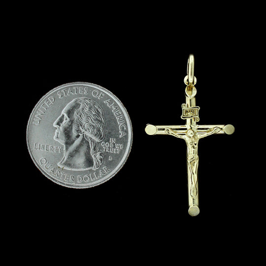 Real 10K Yellow Gold INRI Jesus Crucifix Cross Charm Pendant &amp; 2.5mm Rope Chain Necklace Set