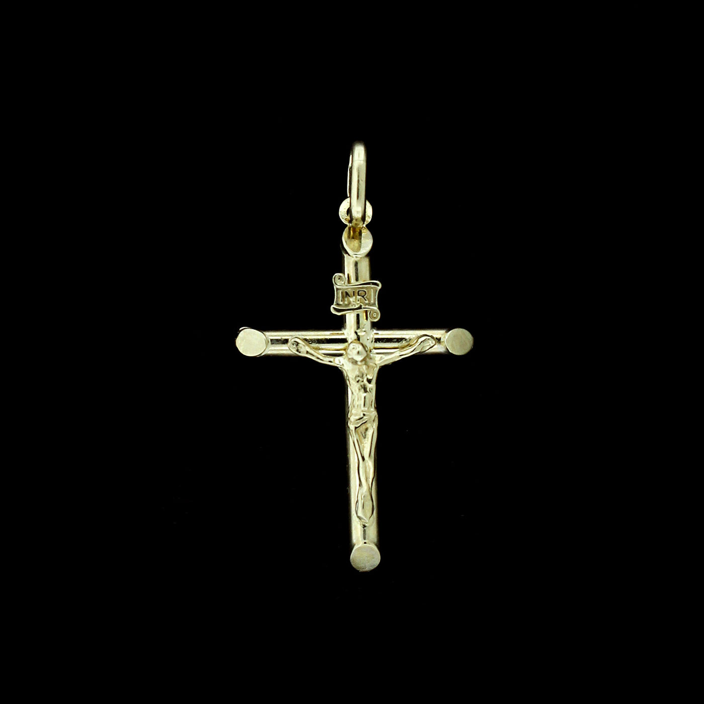 Real 10K Yellow Gold INRI Jesus Crucifix Cross Charm Pendant & 2.5mm Rope Chain Necklace Set