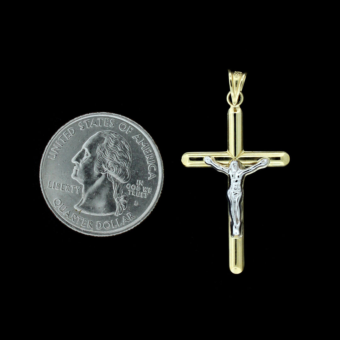 Real 10K Yellow Gold Diamond Cut Jesus Crucifix Cross Pendant &amp; 2.5mm Rope Chain Necklace Set