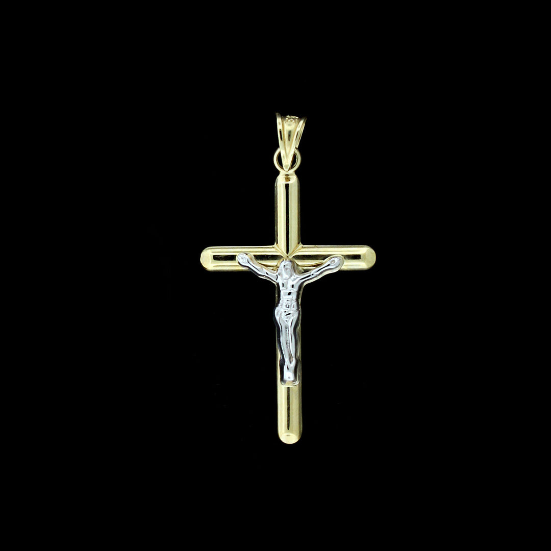 Real 10K Yellow Gold Diamond Cut Jesus Crucifix Cross Pendant &amp; 2.5mm Rope Chain Necklace Set