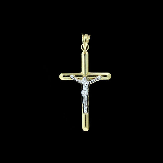 Real 10K Yellow Gold Diamond Cut Jesus Crucifix Cross Pendant &amp; 2.5mm Rope Chain Necklace Set