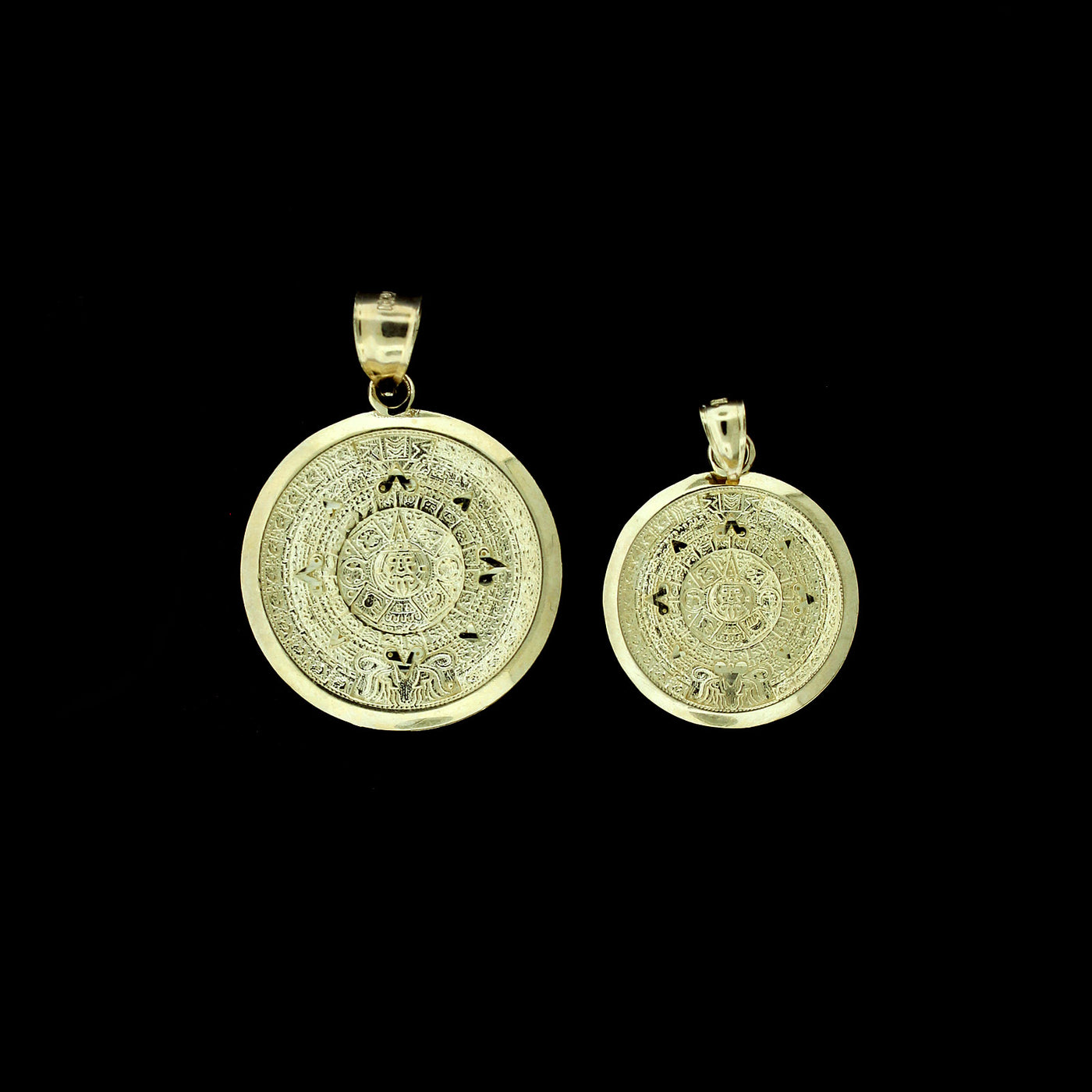 Real 10K Yellow Gold Diamond Cut Aztec Calendar Charm Pendant - 2 Sizes