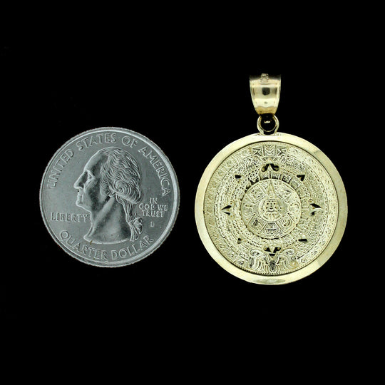 Real 10K Yellow Gold Diamond Cut Aztec Calendar Charm Pendant - 2 Sizes
