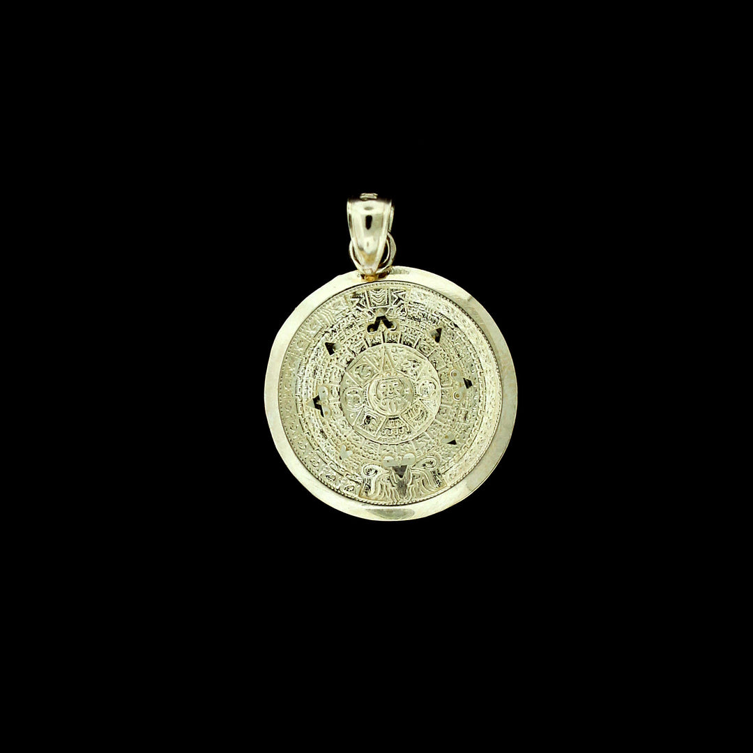 Real 10K Yellow Gold Diamond Cut Aztec Calendar Charm Pendant - 2 Sizes