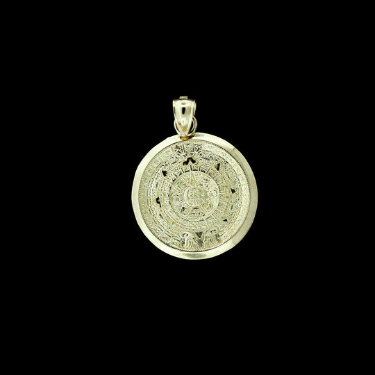 Real 10K Yellow Gold Diamond Cut Aztec Calendar Charm Pendant - 2 Sizes
