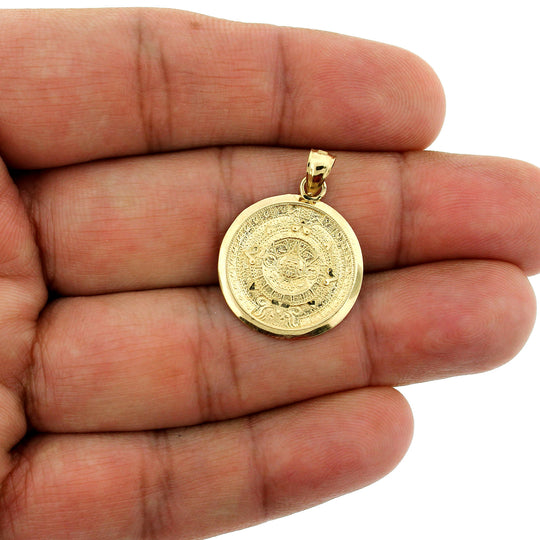 Real 10K Yellow Gold Diamond Cut Aztec Calendar Charm Pendant - 2 Sizes