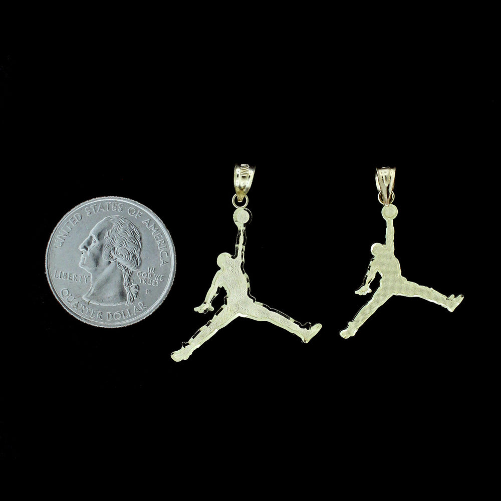 Real 10K Yellow Gold Diamond Cut Michael Jordan Jumpman Charm Pendant - 2 Sizes