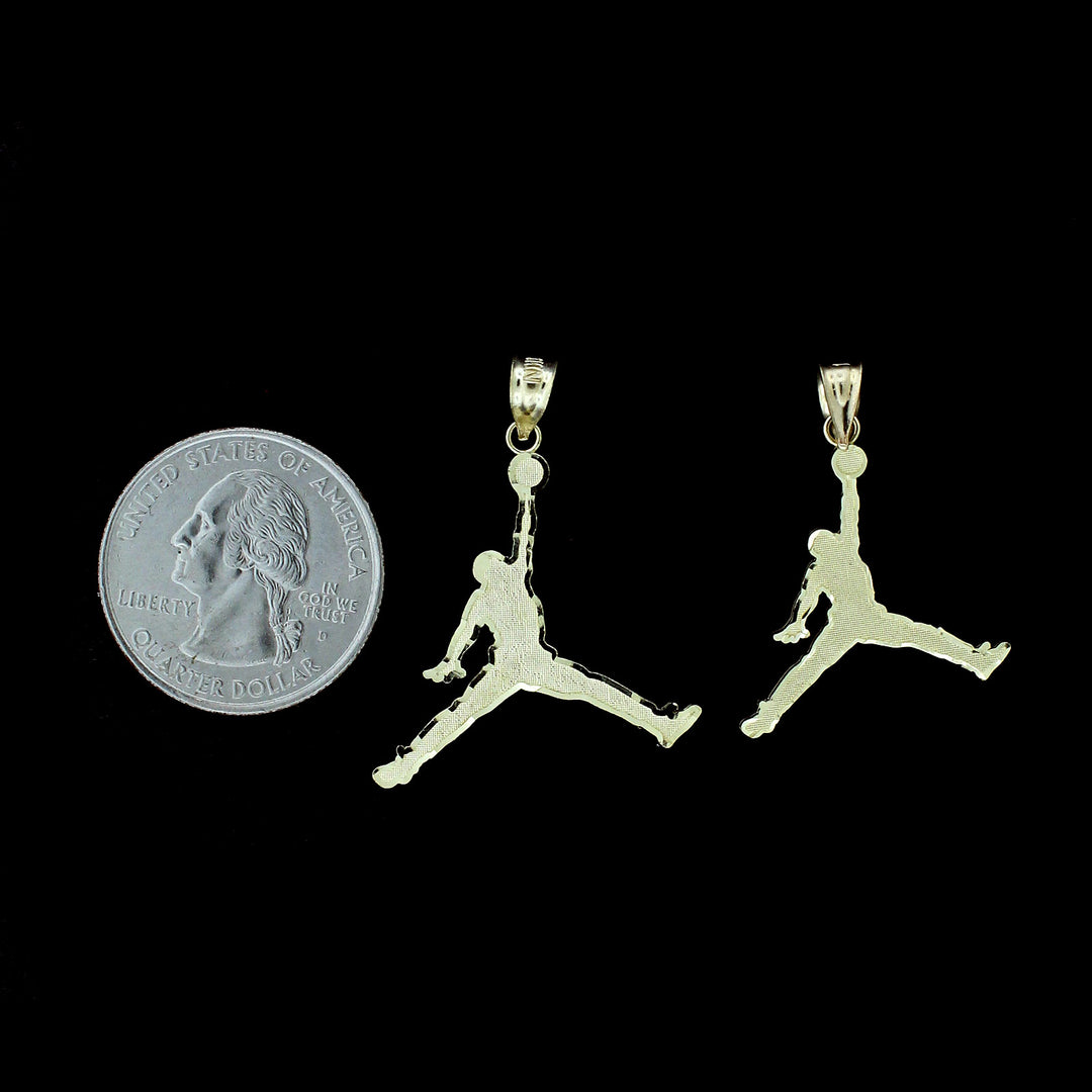 Real 10K Yellow Gold Diamond Cut Michael Jordan Jumpman Charm Pendant - 2 Sizes
