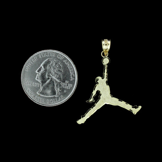 Real 10K Yellow Gold Diamond Cut Michael Jordan Jumpman Charm Pendant - 2 Sizes