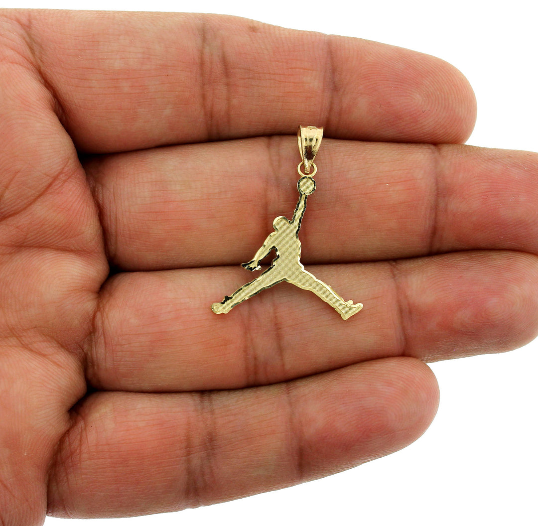 Real 10K Yellow Gold Diamond Cut Michael Jordan Jumpman Charm Pendant - 2 Sizes