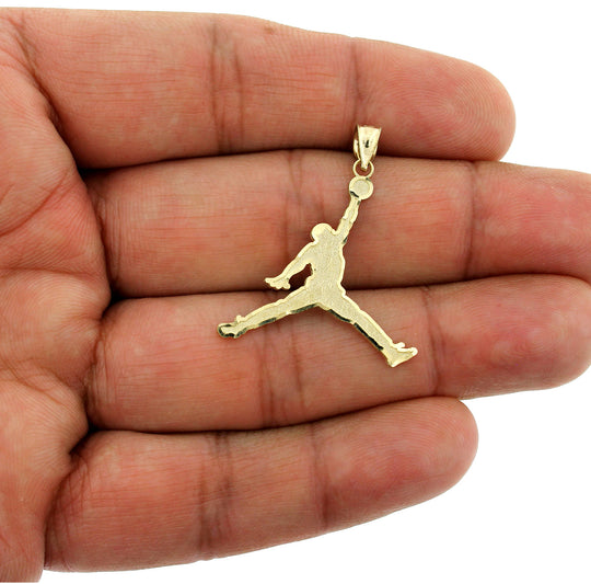 Real 10K Yellow Gold Diamond Cut Michael Jordan Jumpman Charm Pendant - 2 Sizes
