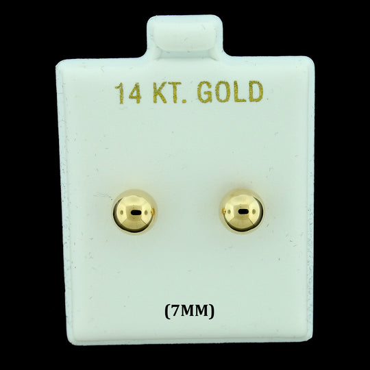 14K Real Solid Yellow Gold 7MM Round Ball Bead Stud Earrings, Men Women